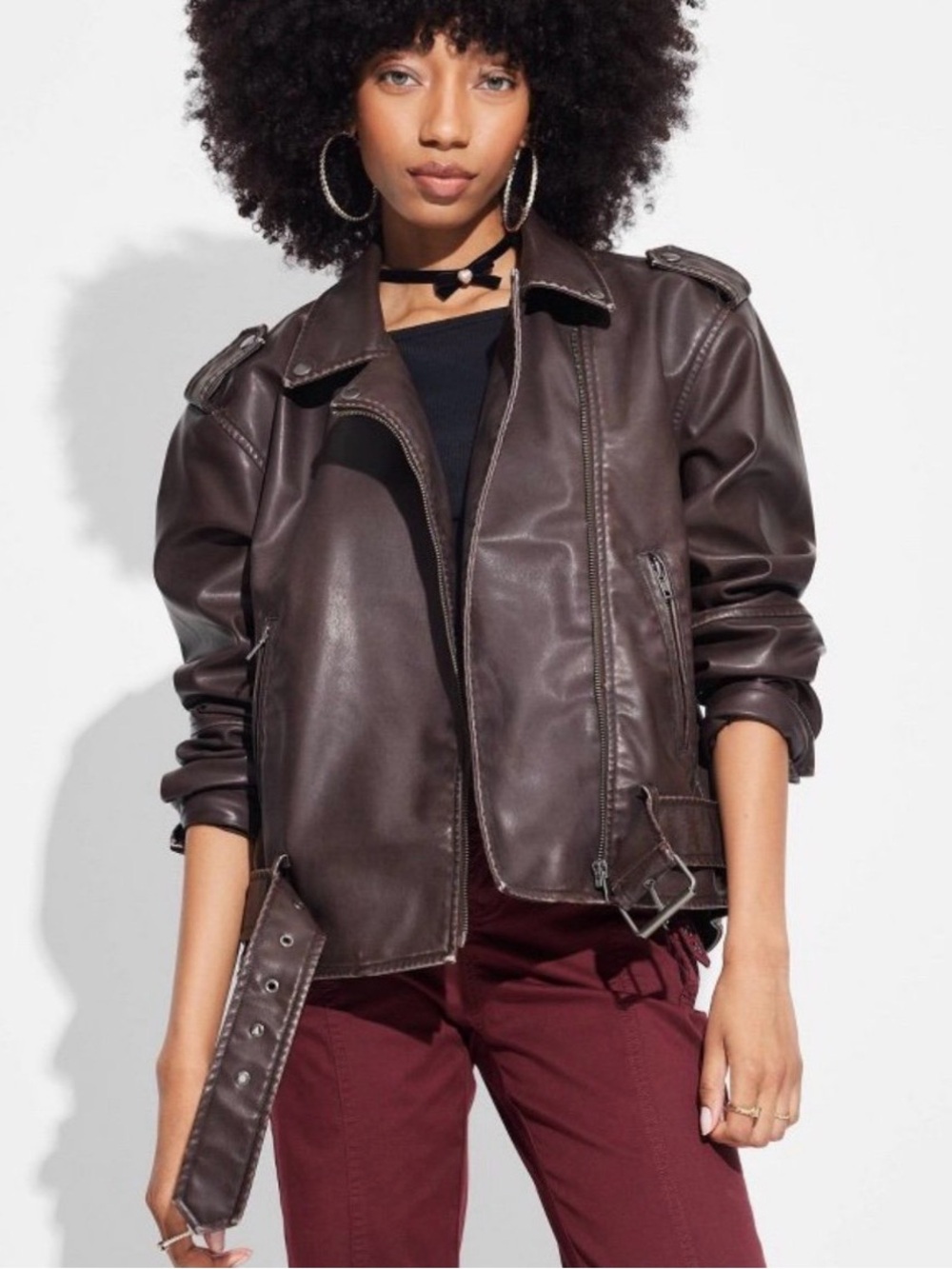NWOT Wild Fable  Dark Brown Faux Leather Biker Jacket - Size L